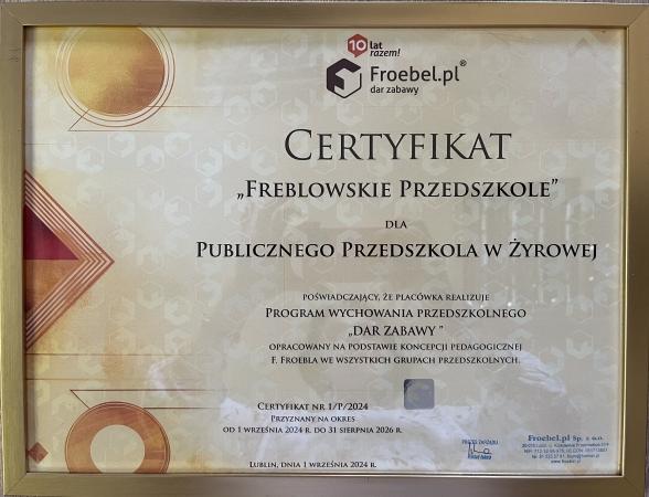 Certyfikat Przedszkole Freblowskie