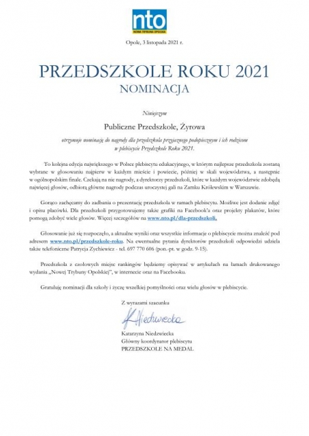 Nominacja Przedszkole Roku 2021